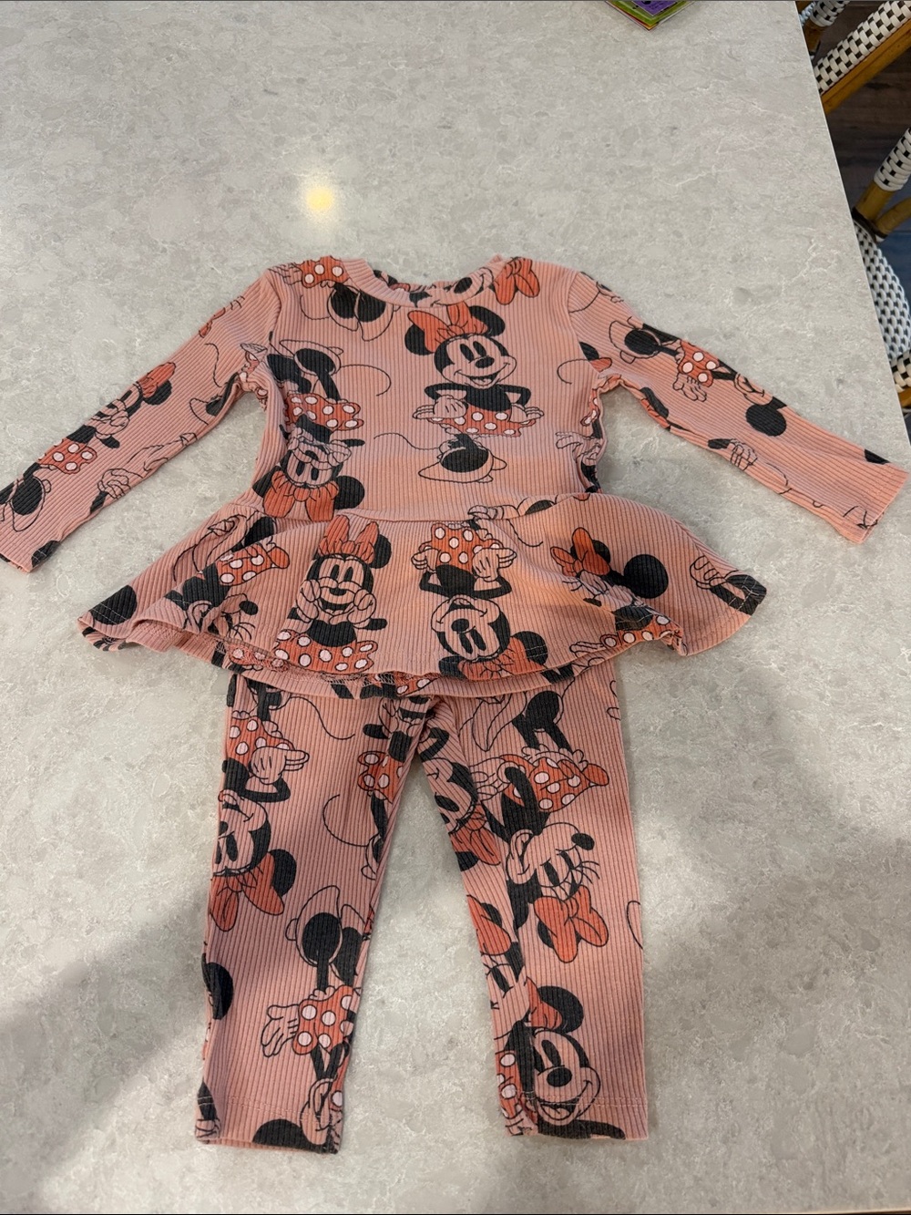 Disney Pink Minnie Mouse Peplum Pajama Set